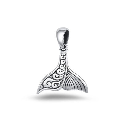 Sterling Silver Oxidized Whale Tail Pendant