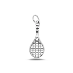 Sterling Silver Oxidized Tennis Racket Pendant