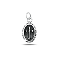 Load image into Gallery viewer, Sterling Silver Oxidized And High Polished Oval Cross Pendant