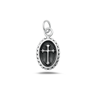 Sterling Silver Oxidized And High Polished Oval Cross Pendant