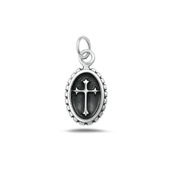 Sterling Silver Oxidized And High Polished Oval Cross Pendant