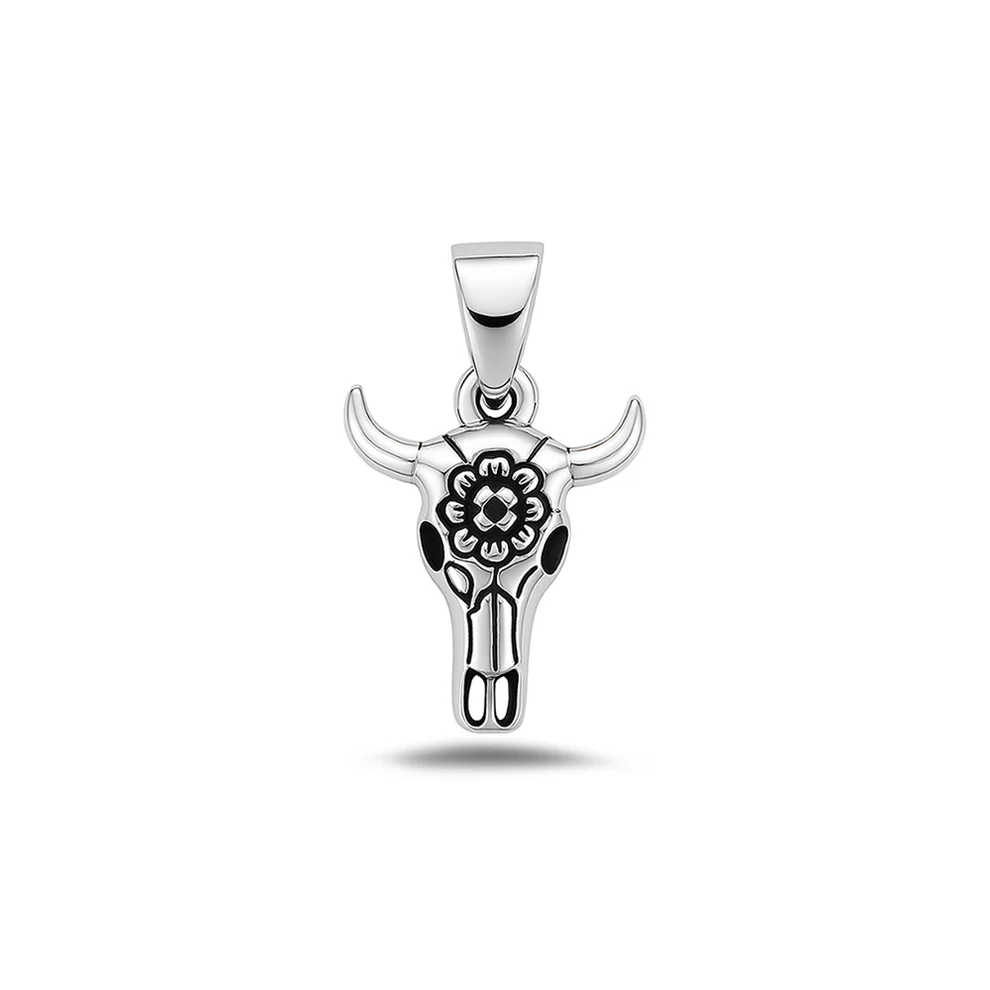 Sterling Silver Oxidized And High Polished Bull Skull Pendant