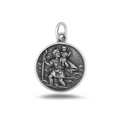 Sterling Silver Oxidized Saint Christopher Pendant