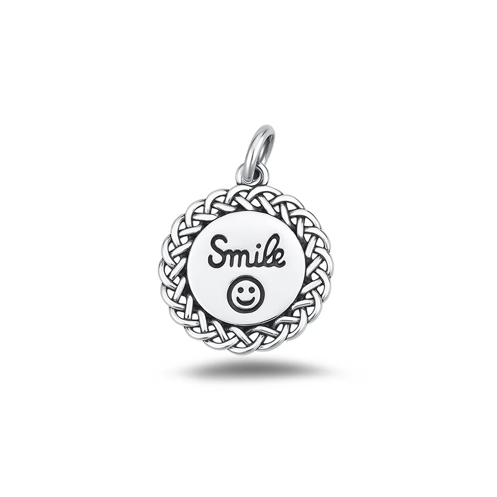 Sterling Silver Oxidized And High Polished 16.7mm Smile Happy Face Pendant