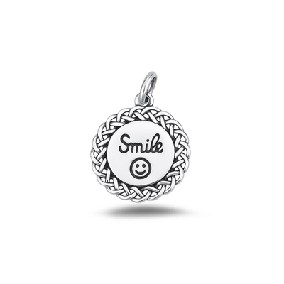 Sterling Silver Oxidized And High Polished 16.7mm Smile Happy Face Pendant