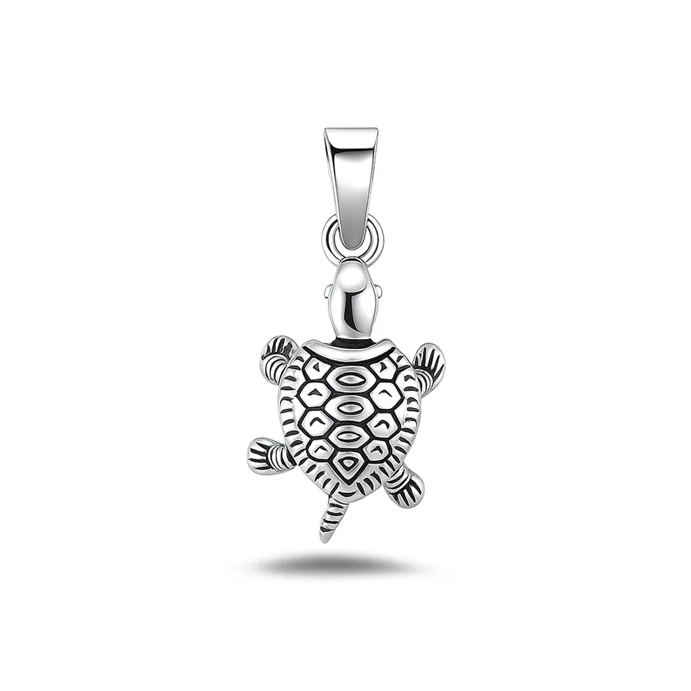 Sterling Silver High Polished And Oxidized Turtle Pendant