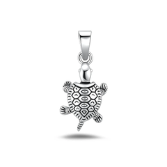 Sterling Silver High Polished And Oxidized Turtle Pendant