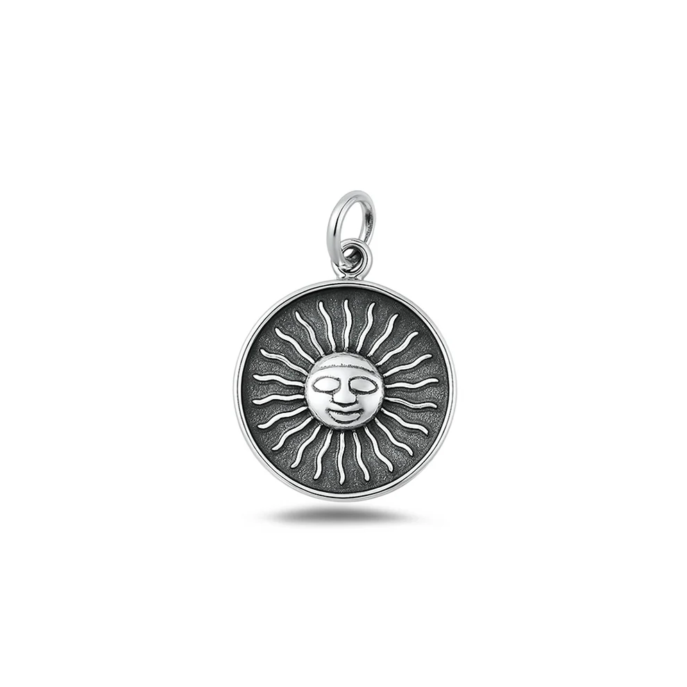 Sterling Silver Oxidized And Polished Sun Pendant