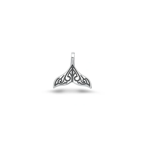 Sterling Silver High Polished And Oxidized Tribal Whale Tail Pendant