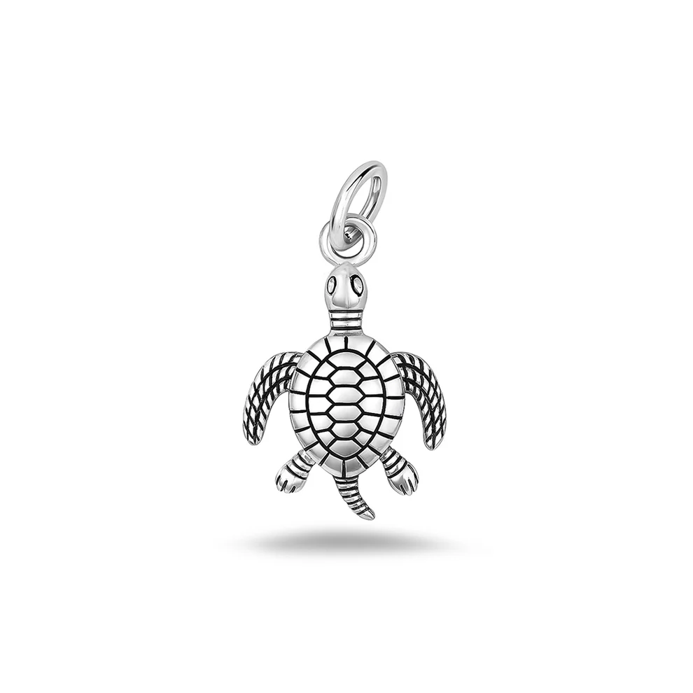 Sterling Silver Oxidized And High Polished Turtle Pendant