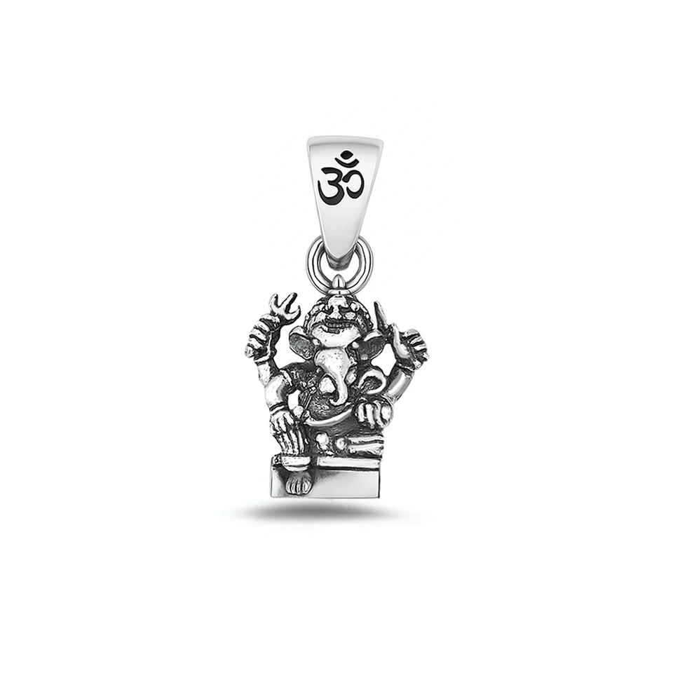 Sterling Silver Oxidized And High Polished Ganesha Pendant