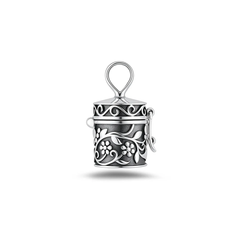 Sterling Silver Oxidized And Polished Floral Canister Pendant