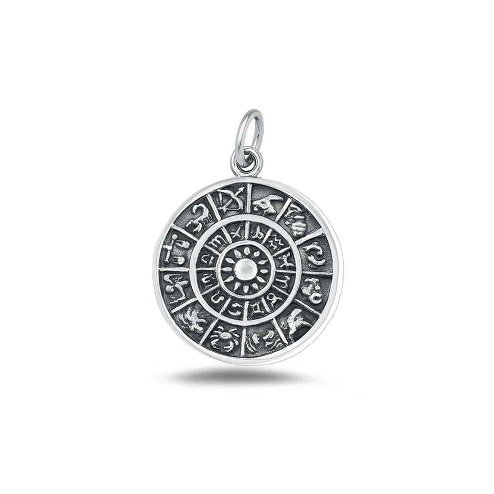 Sterling Silver Oxidized And High Polished Zodizc Chart Pendant