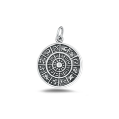 Sterling Silver Oxidized And High Polished Zodizc Chart Pendant