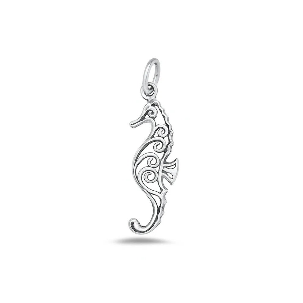Sterling Silver Oxidized And High Polished Seahorse Pendant