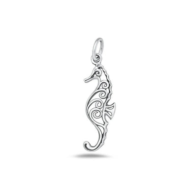 Sterling Silver Oxidized And High Polished Seahorse Pendant
