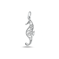 Sterling Silver Oxidized And High Polished Seahorse Pendant