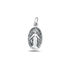Sterling Silver High Polished And Oxidized Virgin Mary Pendant