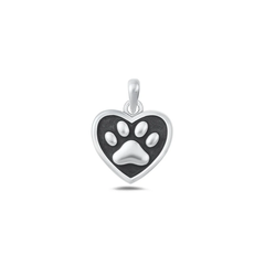 Sterling Silver Oxidized Paw Print Heart Pendant