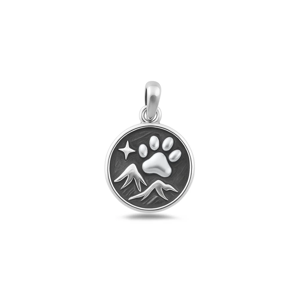 Sterling Silver Oxidized Paw Print And Nature Pendant