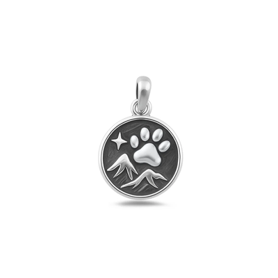 Sterling Silver Oxidized Paw Print And Nature Pendant