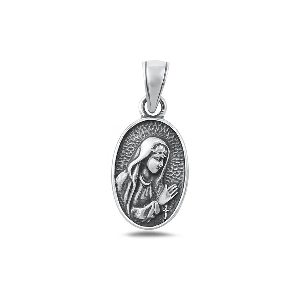 Sterling Silver Oxidized And High Polished Virgin Mary Pendant