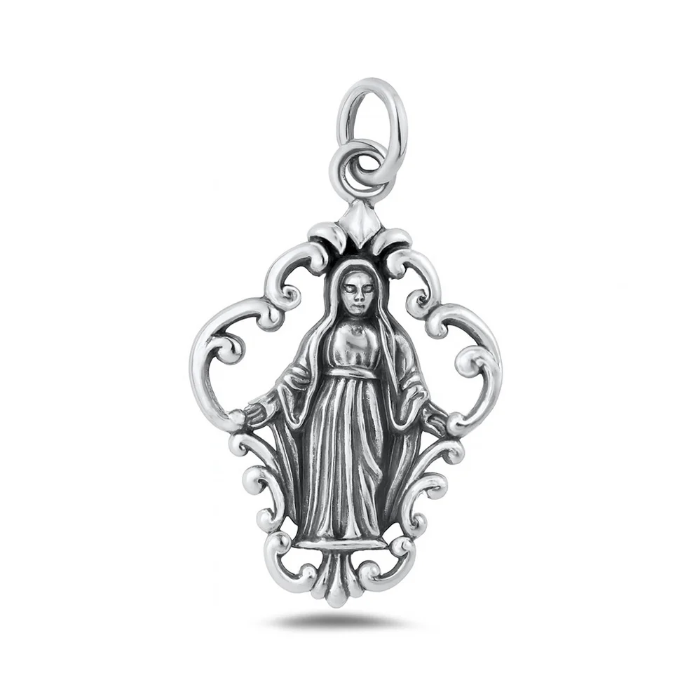 Sterling Silver Oxidized And Polished Virgin Mary Pendant