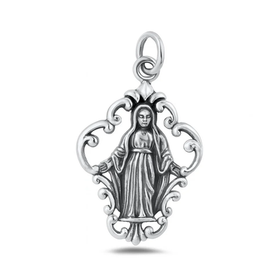 Sterling Silver Oxidized And Polished Virgin Mary Pendant