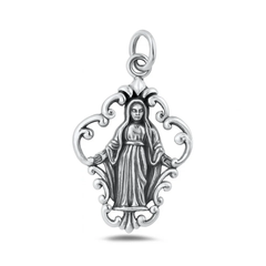 Sterling Silver Oxidized And Polished Virgin Mary Pendant