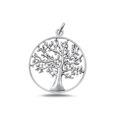 Sterling Silver Oxidized And High Polished 25mm Tree Of Life Pendant