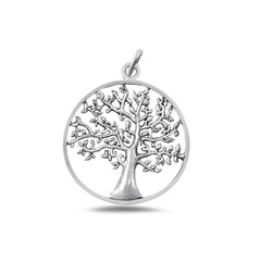 Sterling Silver Oxidized And High Polished 25mm Tree Of Life Pendant