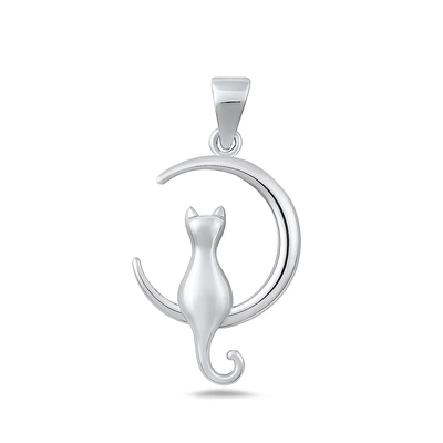 Sterling Silver Oxidized And Polished Cat Pendant