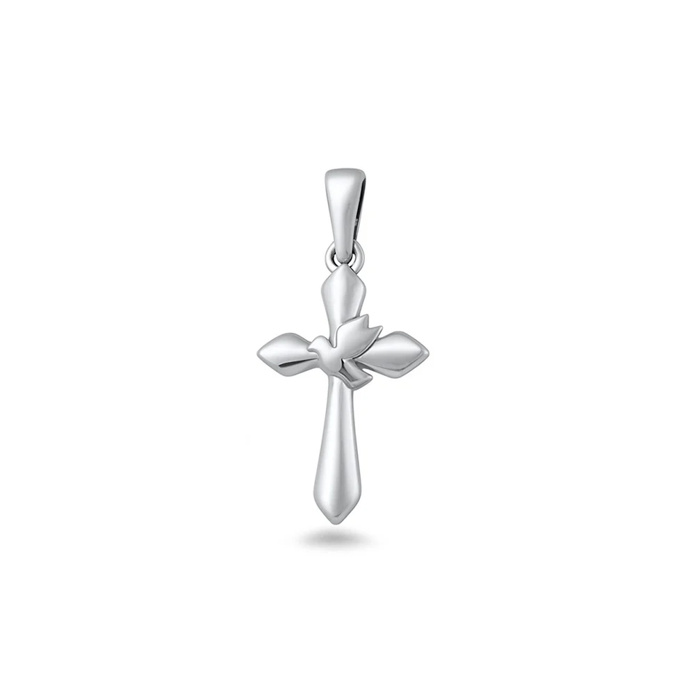 Sterling Silver Oxidized And Polished Cross With Bird Pendant