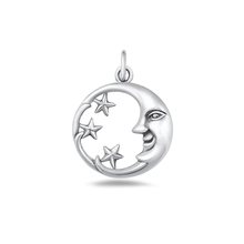 Load image into Gallery viewer, Sterling Silver Oxidized And Polished Moon And Stars Pendant