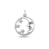 Sterling Silver Oxidized And Polished Moon And Stars Pendant