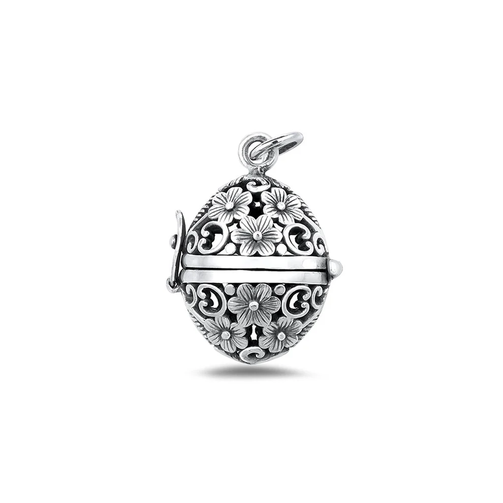 Sterling Silver Oxidized And Polished Floral Prayer Box Pendant