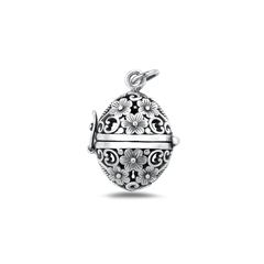 Sterling Silver Oxidized And Polished Floral Prayer Box Pendant