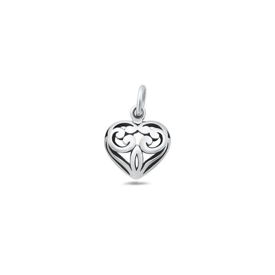 Sterling Silver Oxidized And High Polished Filigree Heart Pendant