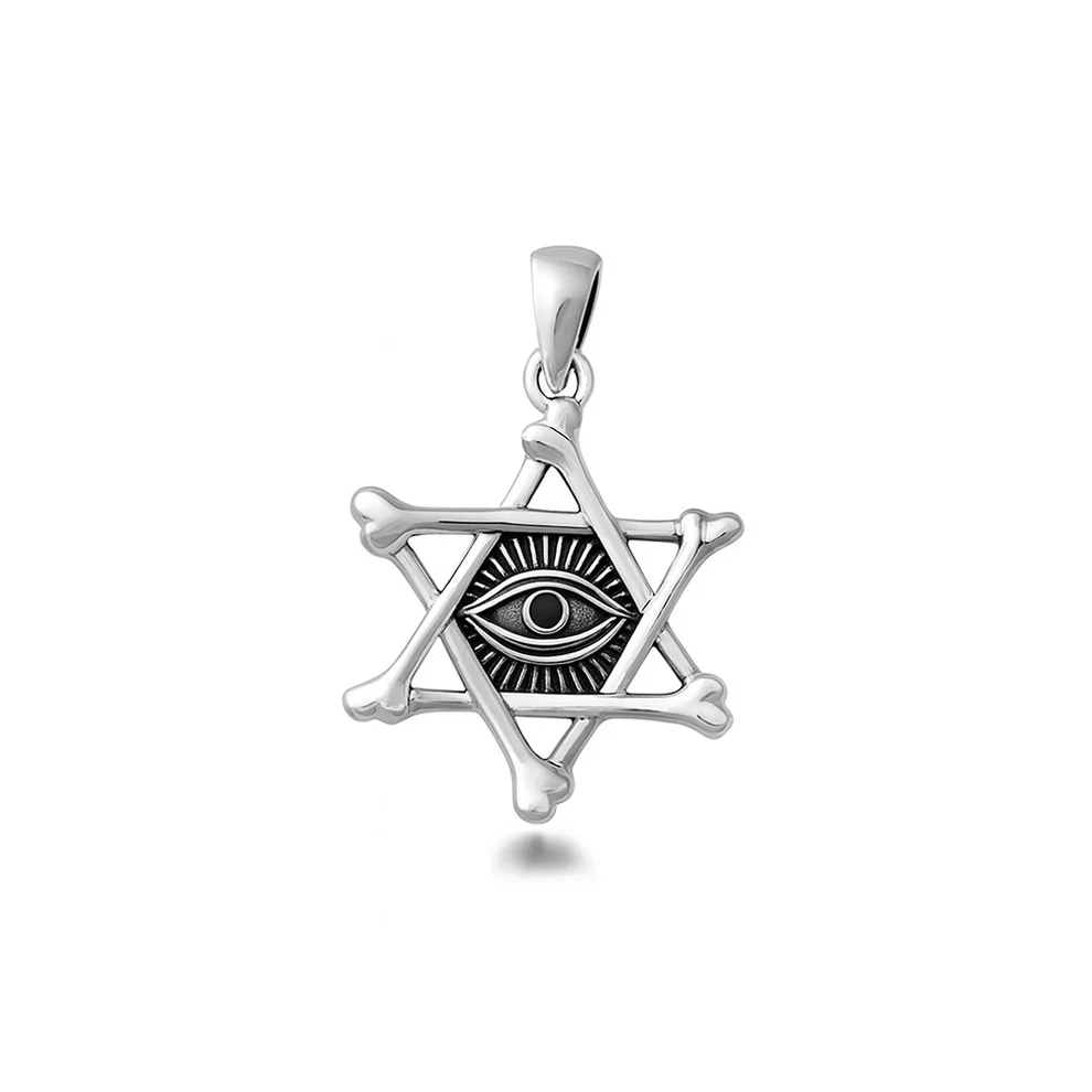 Sterling Silver Oxidized And Polished All Seeing Eye Hexagram Pendant