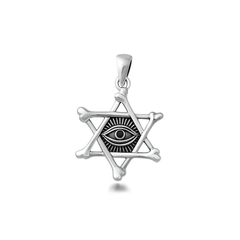 Sterling Silver Oxidized And Polished All Seeing Eye Hexagram Pendant