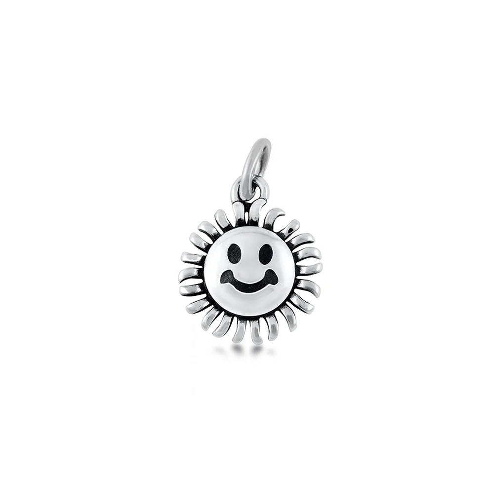 Sterling Silver Oxidized And Polished Happy Face Flower Pendant