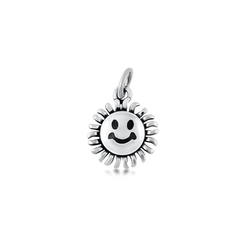 Sterling Silver Oxidized And Polished Happy Face Flower Pendant