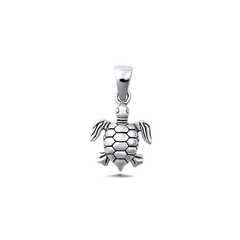 Sterling Silver Oxidized And Polished Sea Turtle Pendant