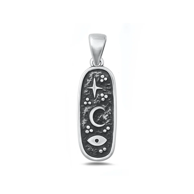 Sterling Silver Oxidized And Polished Moon Star And Eye Pendant