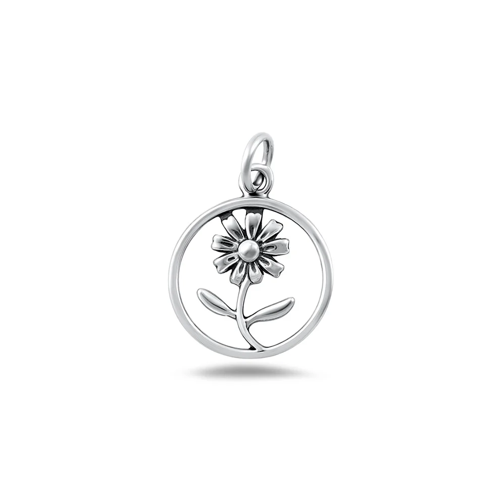 Sterling Silver Oxidized And Polished Flower Pendant
