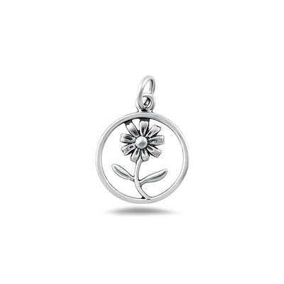 Sterling Silver Oxidized And Polished Flower Pendant