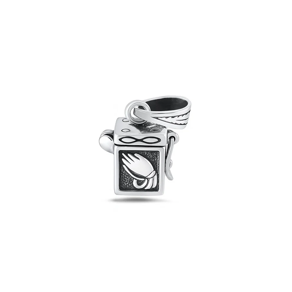 Sterling Silver Oxidized And Polished Prayer Hands Canister Pendant
