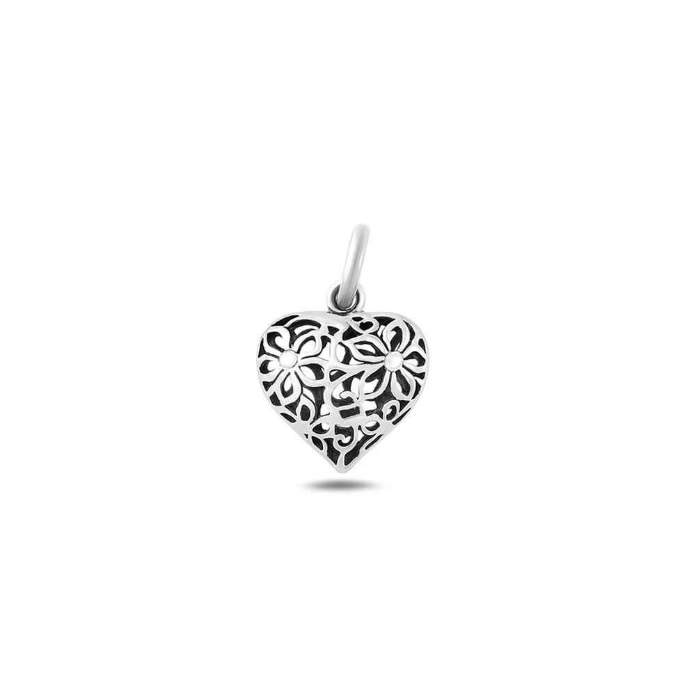 Sterling Silver Oxidized And Polished Filigree Heart Pendant