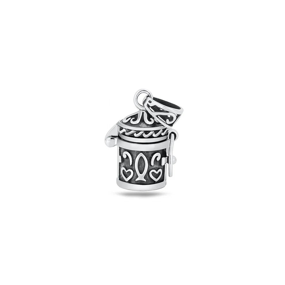 Sterling Silver Oxidized And High Polished Prayer Box Pendant