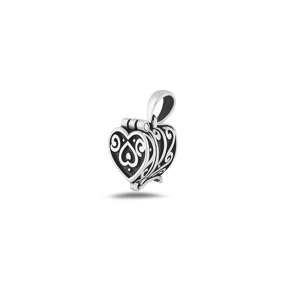 Sterling Silver Oxidized And Polished Heart Prayer Box Pendant